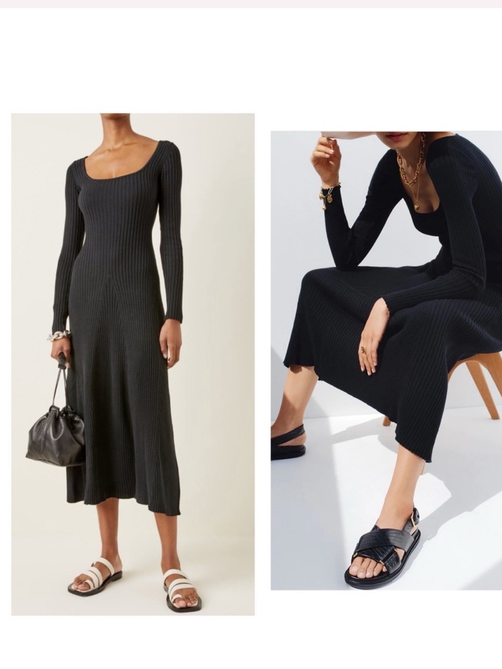 Anna Quan Vensa Black Rib Knit‎ Scoop Neck Midi Dress Size 12